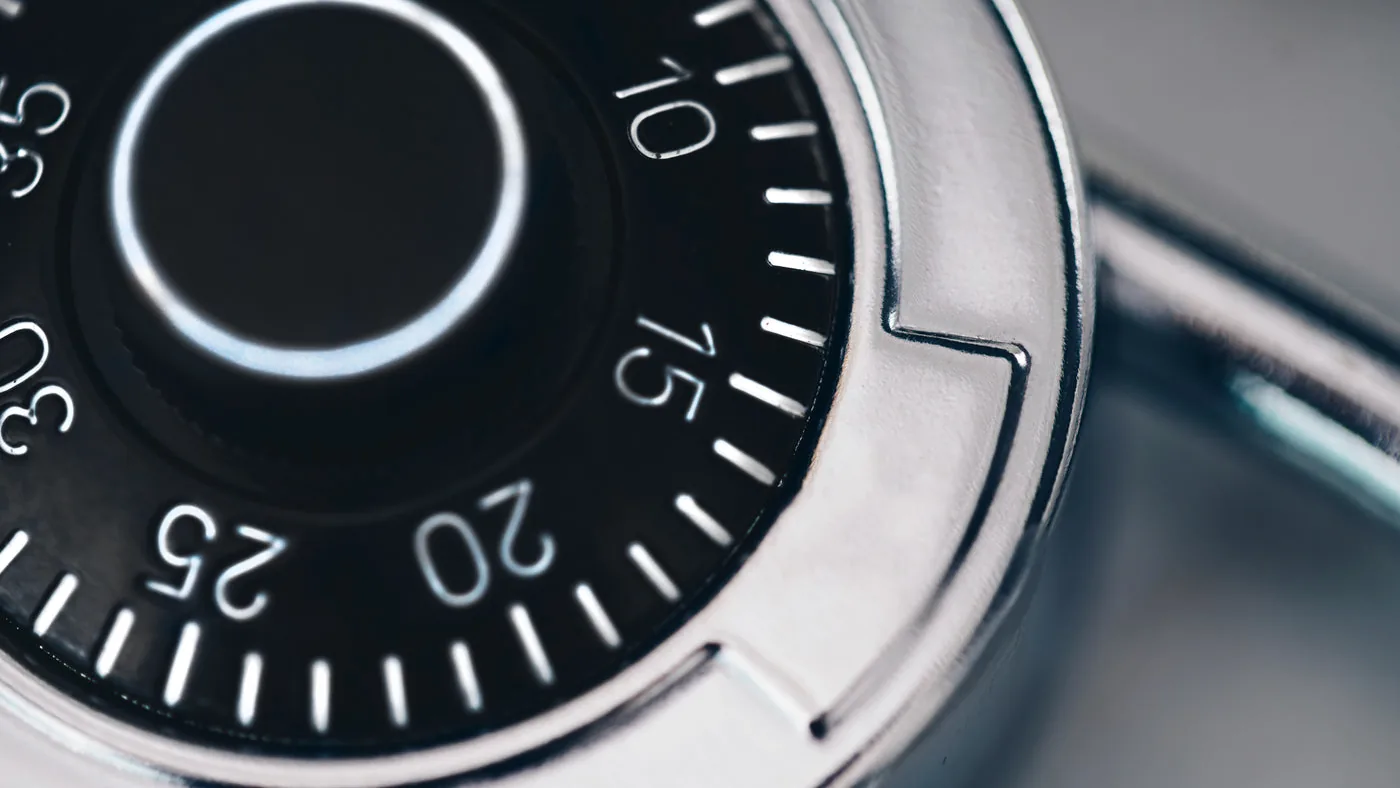 Close-up of a secure combination lock dial